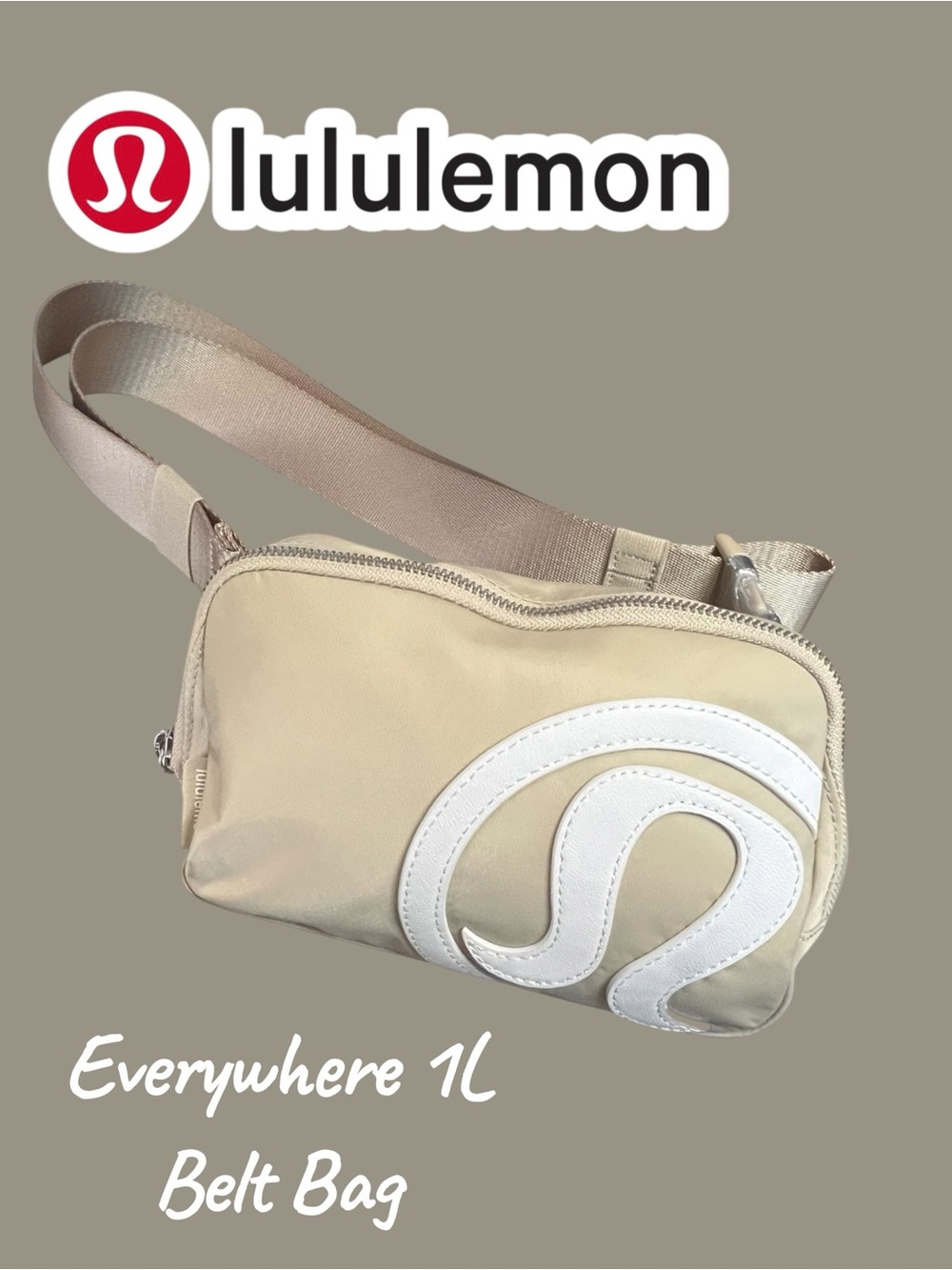 NWT RARE Lululemon Everywhere Big Logo 1L Belt Bag Trench/White Opal